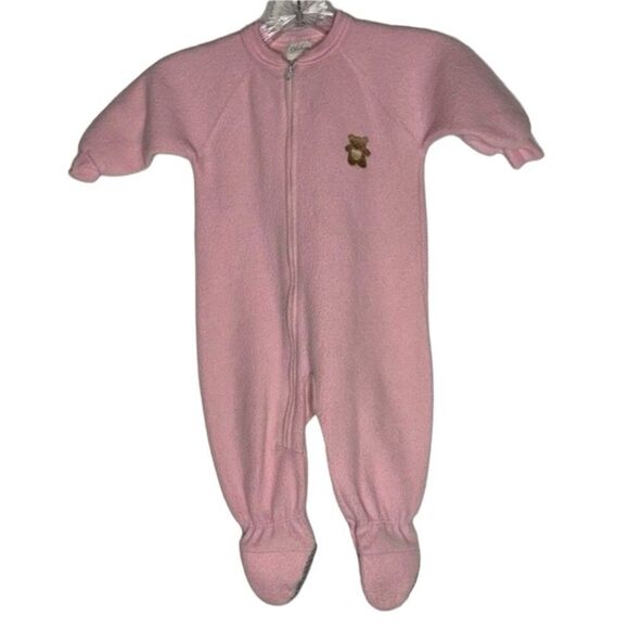 Vintage Carters Pink Full Zip One Piece Sleeper Footed Pajamas Teddy Embroidered - Picture 1 of 6